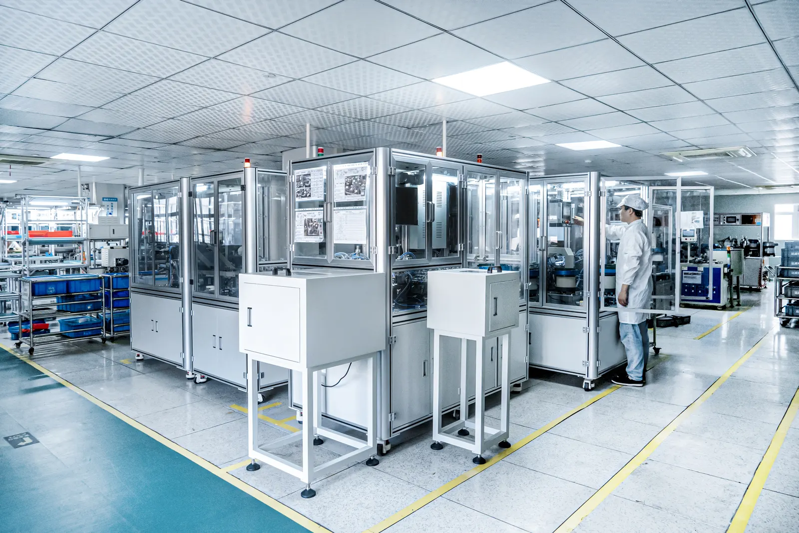 Automated assembly and test stations — production facility scene shared by our supply partner
